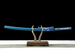 Azure Current - Katana Forgiato a Mano in acciaio damasco