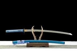 Alternative view of Azure Current - Katana Forgiato a Mano in acciaio damasco