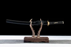 Ventaglio Nero Dorato - Wakizashi Forgiato a Mano in acciaio al carbonio 1065